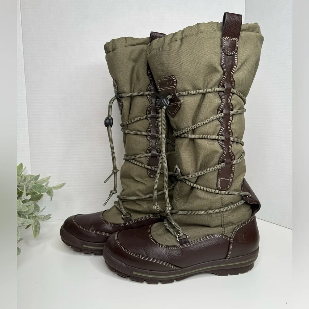Lands End Women's Green Quilted Tall Outdoor Winter Fleece Lined Boots Size 6